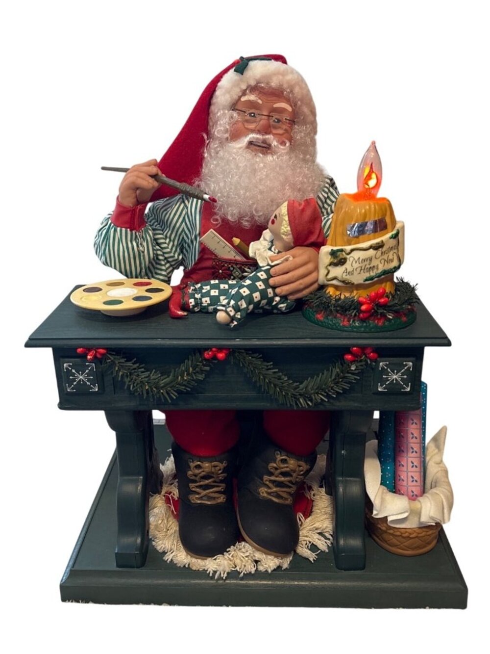 Animated Santa Painting Toys Lighted 1994 READ 16" Tall Holiday Creations